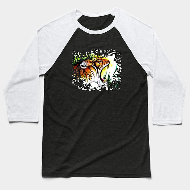 Tiger In The Wild Baseball T-Shirt by adamzworld